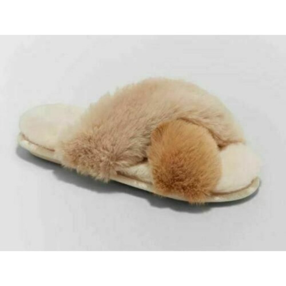 Girls' Brooklyn Slide Fuzzy Slippers Tan - Cat & Jack